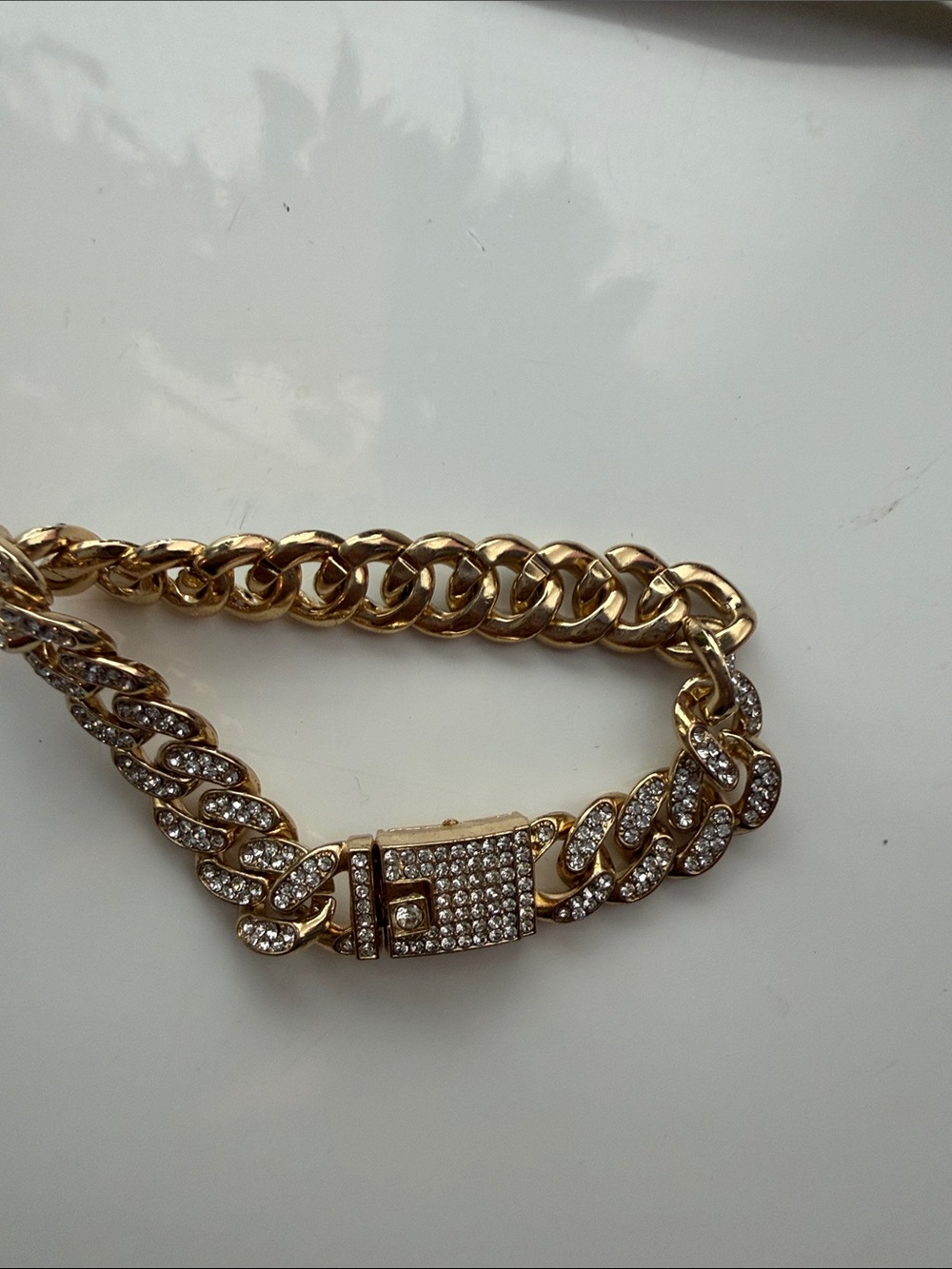 Gold Cuban Link Bracelet with Pave Accents